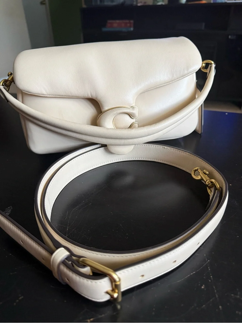 Coach Cream Pillow Tabby Leather Shoulder Bag with Gold Hardware